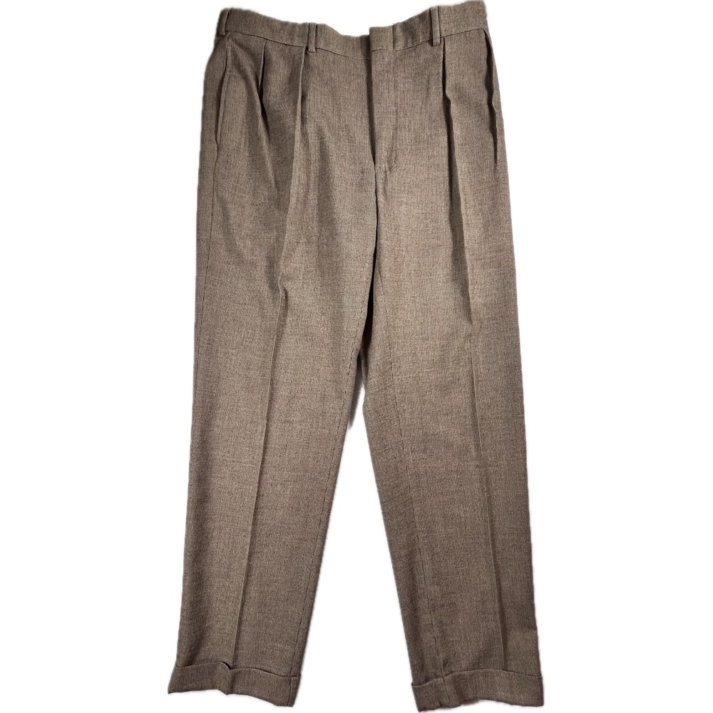 Polo Ralph Lauren Mens Brown Micro Houndstooth Pleated Cuffed Dress Pants 36x32